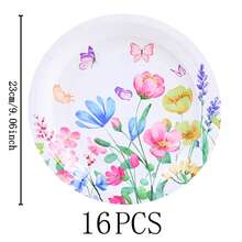 Juego de vajilla desechable con estampado floral, platos de 7/9 pulgadas, platos y vasos de papel desechables adecuados para fiestas, bodas, compromisos, cumpleaños, celebraciones y eventos - Multicolor - Ver 11