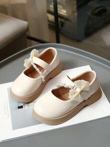 春秋新款可爱蝴蝶结女童鞋，舒适轻便防滑儿童真皮鞋 - 米色 - 查看 2