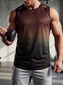 Men's Quick Dry Tank Top T-Shirt, Gradient Sports Running Sleeveless Shirt, Breathable Fabric, Suitable For Summer Daily Fitness Workout Wear - Burgundy - View 5