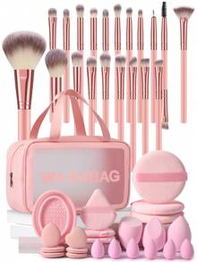 43PCS Makeup Tools Set Including:20PCS Makeup Brush Set+1pc Multi-Functional Zipper Toiletryand Cosmetic Bag Waterproof+3PCS Circular Powder Puffs+3PCS Triangle Powder Puffs+1PCSMakeup Brush Cleaning Tools+6PCS Mini Air Cushion Powder Puffs+6PCS Mini MakeupSponges+3PCS Makeup Sponges,All-In-One & Beginner-Friendly|Travel-Ready & Gift-Ready |Perfect For Newbies/Her - Multicolor - View 1