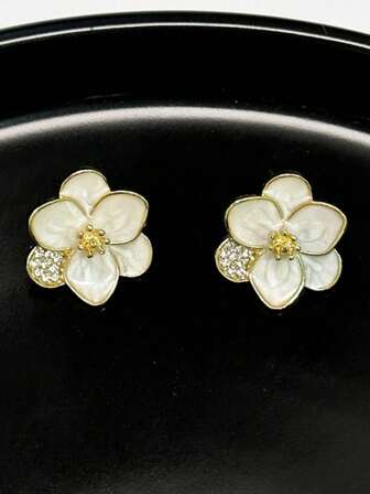 1 件时尚 3D 釉面花朵耳钉，简约设计时尚耳环配件，百搭而优雅