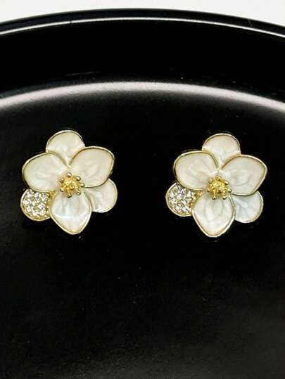 1 件时尚 3D 釉面花朵耳钉，简约设计时尚耳环配件，百搭而优雅