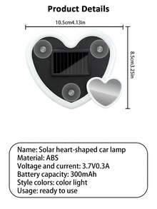 Lámpara con ventosa con forma de corazón alimentada por energía solar, iluminación creativa y colorida de novedad para coche, pared, jardín, patio, exterior, decoración de fiesta, luz de ambiente alimentada por energía solar - Lámpara solar en forma de corazón - Ver 10