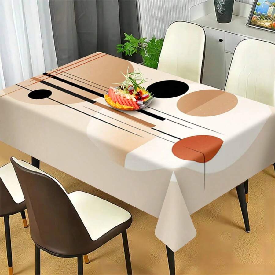 1pc Modern Minimalist Geometric Pattern Rectangular Polyester Tablecloth, Stylish And Elegant, Large Size Furniture Decoration Suitable For Spring Dining Table, Picnic, Or Holiday Gatherings, And Room Decor - Bản in 1 - Xem 1