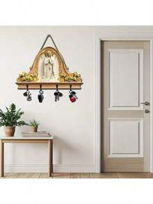 One Virgin Mary-Shaped Wooden Wall-Mounted Key Holder With Multi-Functional Hooks, Bohemian Farmhouse Style (Easy To Install). Can Be Hung On The Wall And Is Suitable For Porches, Rooms, Bedrooms, Cottages, And Various Year-Round Home Decor. - Multicolor - View 8