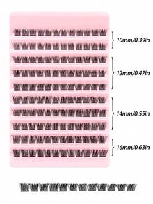 120片/套 蓬松C型卷翘混合长度10-16mm假睫毛簇，包含睫毛胶、镊子、刷子、睫毛嫁接套装，凌乱仿貂毛假睫毛，可拉长睫毛 - 黑色 - 查看 5