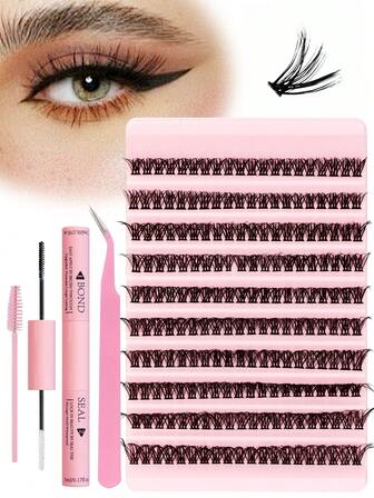200PCS Natural Imitation Mink False Eyelashes With Eyelash Extension Adhesive Sealing Eyelash Tweezers Eyelash Brush False Eyelashes Fluffy C Roll 10-16mm Mixed Length Eyelash Clusters Naturally Soft Suitable For Family Gatherings, Valentine's Day, Travel, Photography Activities, And Holiday Makeup