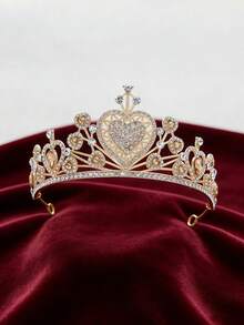1pc Heart-Shaped Red Gem Studded Crown, Multi-Layer Heart Design, Suitable For Parties, Dates, Princess Style Headpiece