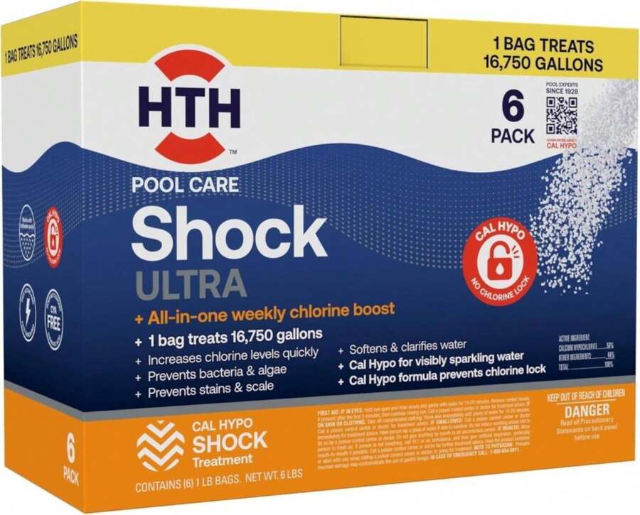 HTH 52036R Pool Care Shock Advanced, Swimming Pool Chemical - Cal Hypo Formula, Prevents Bacteria &Amp; Algae, Restores Crystal Clear Water - Shock Treatment, (6 Pack) - ColorB - 查看 1