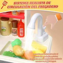 JCH-Nasjac Juguete de Cocina para Niños 63 Piezas Juego de Imaginación Cocinas con Luces Sonido y Spray Juguete de Corte Cocina Cocinas de Inducción de Fregadero Regalo de Navidad Niño Niña 3+ Años - Rojo - Ver 5