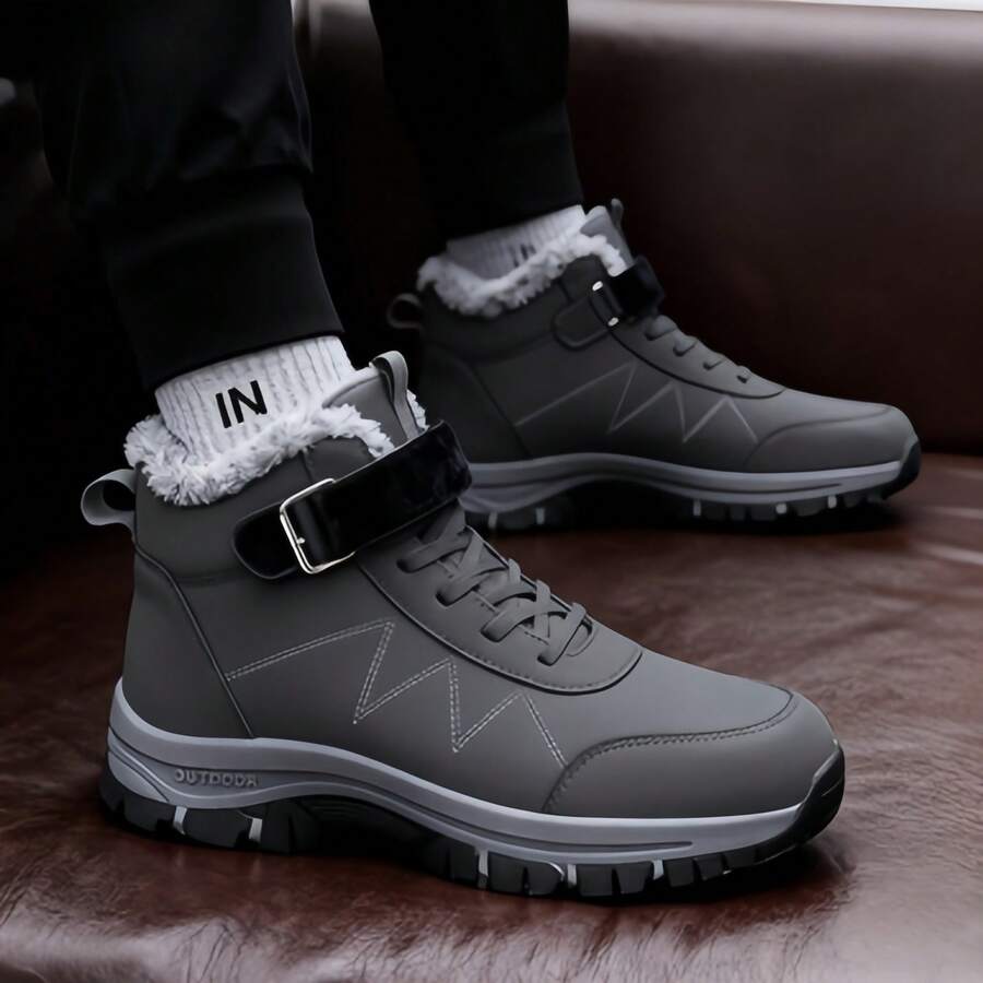 2025 Winter Men's Fashion Anti-Slip Fleece Snow Boots, Thick Cotton Padded Warm Short Boots, Couple Matching Boots - Màu Xám nhạt - Xem 1
