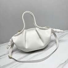 White Knot Handle Leather Bag For Women, Minimalist Boho Crossbody Tote With Gold Hardware, Soft Pleated Shoulder Bag, Everyday Handbag - Blanco - Ver 1