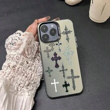 Cross Phone case suitable for Honor 90, 90GT, 90PRO, X5, X6, X7, X8, X9, A, B, C PLUS. Gift for friends, gift for family, couple's style, unisex, Halloween gift, Easter gift, colored silver phone case - Teléfono RKNK JUcross negro con carcasa plateada en blanco y negro - - Ver 2