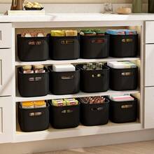 8 Pack Black Storage Bins With Lids For Shelves, Plastic Storage Containers With Lids For Organizing, Stackable Storage Boxes With Handle, Black Storage Bins For Classroom, Craft, Snacks - Black - View 5