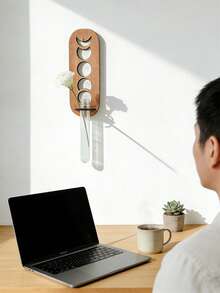 1个波西米亚新月形木质空心花瓶，悬挂式塑料管植物架，适用于水培和扦插，易于安装，四季皆宜，波西米亚简约透明水培绿玫瑰植物家居装饰 - 适用于卧室、客厅、走廊、婴儿房、厨房、办公室和小屋（随机管型） - 彩色 - 查看 6