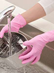Disposable Pink Nitrile Gloves, Latex-Free, Waterproof Anti-Static Multi-Purpose Gloves, Suitable For Hair Dyeing, Beauty Salon, Cooking, Painting, Arts And Crafts, Household Cleaning, Kitchen, Bathroom, Home And General Household Use (Bagged) - Pink - View 5