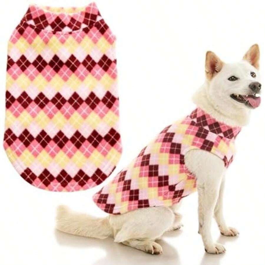 GOOBY - Chaleco de forro polar elástico para perros para clima frío, , mediano(Rombos rosados 5X-Large Length (25")) - Multicolor - Ver 1