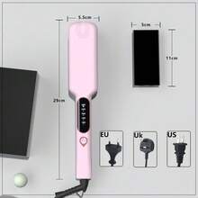 1pc Wide Plate Hair Straightener, PTC Heating, LED Light, One-Click Straightening Clamp, Comes With 1 Glove And 2 Hair Clips - Purple - View 3