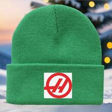 1 Piece, "Haas" Printed Knit Hat, Haas Team Couple's Warm Hat, Suitable For Autumn And Winter Comfort, Casual Holiday Gift, Everyday Accessory, Unisex, Fashionable , Versatile Knit Hat, Cold Hat, Warm Hat. - 亮黃的 - 查看 7