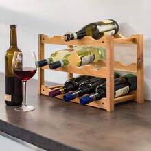Kompaktes Weinregal, bietet Platz für 12 Flaschen Wein, Höhe x Breite x Tiefe: 28 x 21 x 42 cm, Naturholz, Walnuss-Weinregal, 3 Etagen - Naturholzfarbe - Übersicht 2