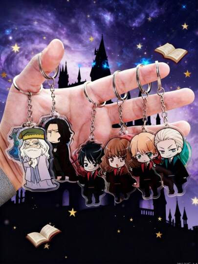 2D Flat Harry Potter Cartoon Acrylic Keychain - Lightweight Zinc Alloy Pendant With Ring, Multiple Character Options (Harry, Hermione, Ron, Malfoy) - Magical World Fan Gift, Fashion Accessory, Fan Merchandise, Interesting Design, Finely Crafted, Keychain