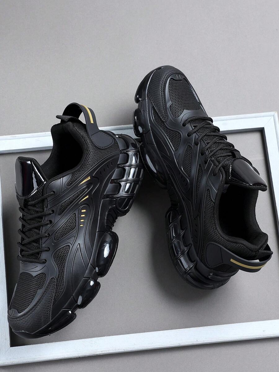 时尚休闲男鞋，经典时尚男士运动鞋系带跑步鞋，个性化男士运动鞋街头休闲鞋 - 黑色 - 查看 1