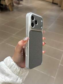 1pc Silver Electroplated Backplate With Soft Edge, Gray Leather Texture Design, Instantly Convertible To 17PROMAX Model Appearance, Compatible With Apple 11/11PROMAX/12/12PRO/12PROMAX/13/13PRO/13PROMAX/14/14PRO/14PROMAX/14PLUS/15/15PRO/15PROMAX/15PLUS/16/16pro/16promax/16PLUS/17/17pro/17promax/AIR