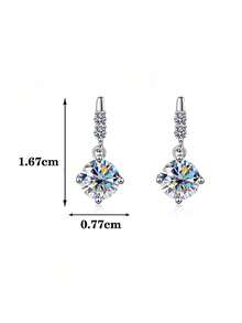 BLOVEMEE 2pcs Elegant Luxury 925 Sterling Silver 1Carat X 2 Moissanite Stud Earrings, Suitable For Women's Daily Wear, Party, Holiday, Valentine's Day, Mother's Day, Christmas, Birthday, New Year, Wedding Anniversary, Women's Jewelry Gift - EH0152M - View 4