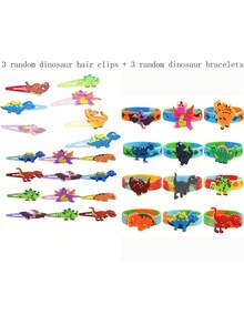 6pcs/3pcs/1pc Random Cute Cartoon Dinosaur Theme Bangles, Wristbands For Kids' Vacation, Party And Gift, Suitable For Birthday, Gathering, Festival, No Power Needed, Silicone Material, Sports Style Jewelry