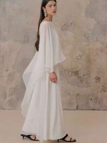 1件装女士加大码纯色雪纺披肩罩衫，前短后长，休闲涤纶材质 - 彩色 - 查看 9