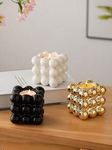1pc Resin Crafted Gold/White/Black/Magic Cube Shaped Candle Holder, Creative Home Decor Geometric Cube Candle Stand, Valentine's Day Gift - Multicolor - View 2