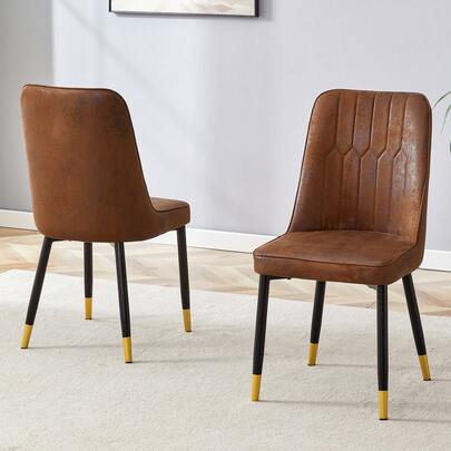Set Of 2 Modern Dining Chairs With High-Tech Fabric Backrests And Black Metal Legs, Ideal For A Variety Of Areas Such As The Dining Room, Kitchen, And Bedroom. Brown.