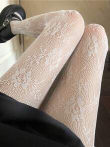 جوارب نسائية سوداء من الشبك المزخرف بالورود، عصرية، جذابة، رجعية، مخففة للوزن، خفيفة الوزن، مناسبة لجميع الفصول، مثالية للارتداء اليومي - متعدد الألوان - مشاهدة 8