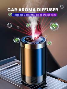 Smart Car Humidifier Set - 5 Working Modes, USB Car Automatic Aromatherapy Machine, Equipped With Projection Starry Sky Light, Mini Portable Cylindrical Car Air Freshener, Aromatherapy Essential Oil Diffuser, Adjustable Concentration, With Digital Display, Auto On/Off, Built-In Battery, Colorful LED Ambient Light Ring, USB Charging, Suitable For Car, Office, Bathroom, Bedroom, Pet Room, Includes 5 Types Of Essential Oils. - A - View 5