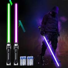 JCH-Sable de luz LED para 2 en 1 Cuchillas Dobles con Sonidos FX con Mango Realista con Seis baterías # 7 7 Colores 2 en 1 - como en la foto - Ver 2