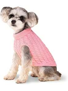 1 pieza de cómodo suéter tejido para gatos y perros - Un suéter de acrílico suave adecuado para mascotas pequeñas y medianas, cálido en invierno y otoño, disponible en 7 colores, lavable a máquina, atuendo para fiestas, Pascua, Día del Regalo, Día de San Valentín - Rosa - Ver 1