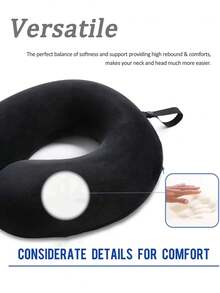 Memory Foam Travel Neck Pillow, Best Soft Adjustable Head & Neck Support Pillow For Airplane, Car, Recliner, Travel Rest Accessories, Sleeping Aid For Holiday, Camping, Office, Airplane - 黑色 - 查看 4