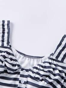 Women's Summer Tank Tops Sleeveless V-Neck Stripe Print Slim Fit Vest Casual Summer Shirts - Azul Marino - Ver 7