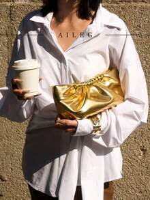 Luxurious Women's Solid Color Dinner Bag With Exquisite Pleated Edge Hardware Hand-Held Bag, Perfect For Dinners And Parties, Can Be Paired With Daily Wear, Formal Wear, Ball Dresses, Birthday Dresses - Multicolor - View 3