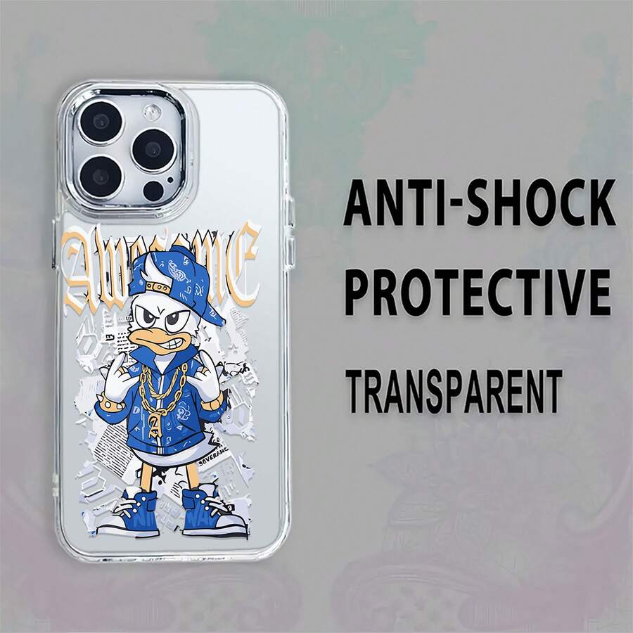 Pato genial con un estilo hip-hop. Esta elegante funda es compatible con los modelos 17, 16, 15, 14 Pro Max, 13, 12, 11, XR y XS Plus. Fabricada en silicona TPU, ofrece protección contra golpes y caídas, además de una sensación superior. Es un regalo ideal para familiares, amigos y seres queridos, y la elección perfecta para Año Nuevo. - transparente - Ver 1