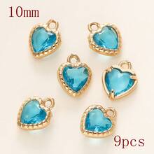 1个/9个心形吊坠，镶有水钻，可用于DIY手链、耳环、珠宝配饰