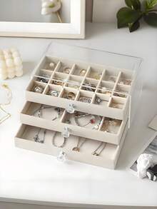 1个无窗首饰盒，时尚女孩及女士首饰收纳盒，多功能植绒首饰盒，柔软植绒设计防止刮伤，旅行及邮轮出行理想之选，大容量双层首饰盒，浴室收纳盒，储物盒，橱柜整理盒，生日礼物，情人节礼物，结婚礼物，母亲节礼物，返校礼物，复活节礼物，新年礼物 - 多色 - 查看 8