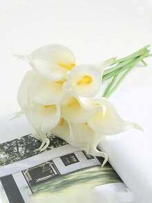 4pcs/10pcs Artificial Calla Lily Bouquet, Realistic Touch, Suitable For Wedding, Garden, Living Room, Bedroom, Dining Table, Office Decoration, Applicable For Winter And Spring Seasons (White), Can Be Used For Flower Arrangement, Thanksgiving