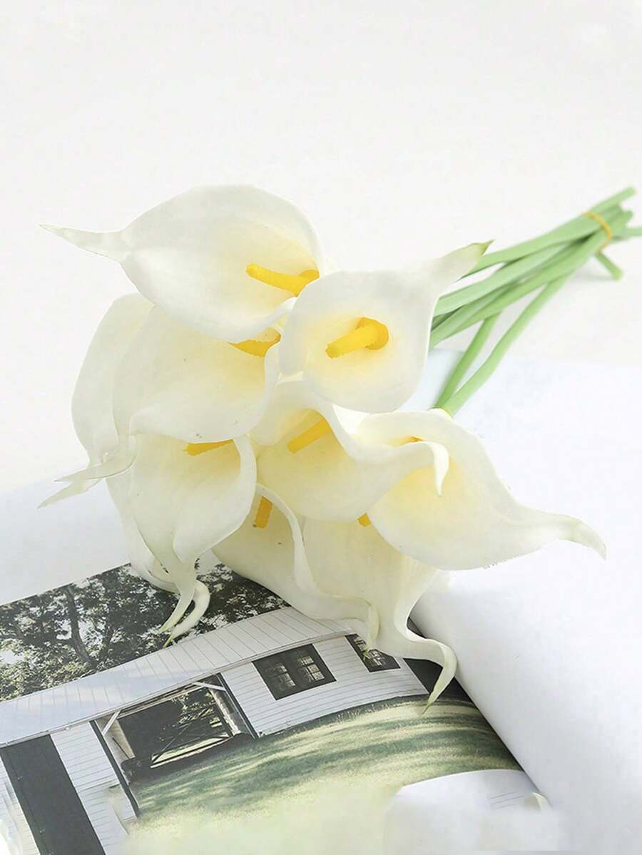 4pcs/10pcs Artificial Calla Lily Bouquet, Realistic Touch, Suitable For Wedding, Garden, Living Room, Bedroom, Dining Table, Office Decoration, Applicable For Winter And Spring Seasons (White), Can Be Used For Flower Arrangement, Thanksgiving