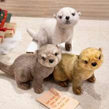 1个逼真毛绒水獭玩偶，柔软蓬松的水獭毛绒玩偶抱枕装饰，儿童玩偶，生日/情人节/复活节礼物 - 彩色 - 查看 1
