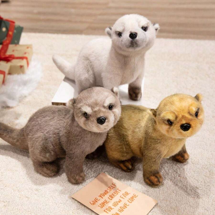 1个逼真毛绒水獭玩偶，柔软蓬松的水獭毛绒玩偶抱枕装饰，儿童玩偶，生日/情人节/复活节礼物 - 彩色 - 查看 1