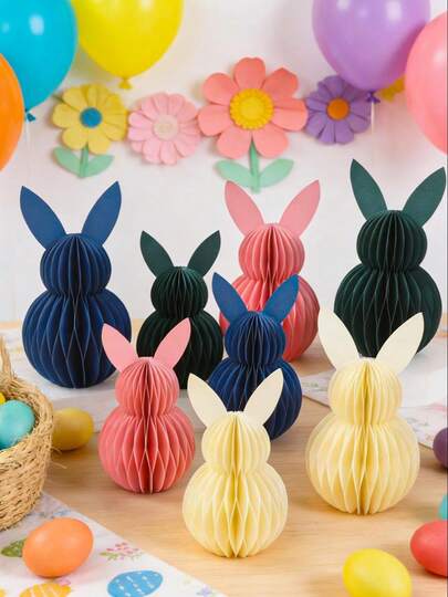 2pcs Easter Rabbit Honeycomb Ornament Set, Easter Bunny Paper Art Decorations, Cute Honeycomb Design, Party Decoration Rabbit Hanging Ornaments Desktop Ornaments, Easter Decorations For Home, Easter Egg Hunt Party Supplies, Spring Decor, Easter Gifts, Rabbit Party Favors
