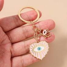 1pc Women's Alloy Devil's Eye & Heart Palm Keychain, Fashionable Personalized Accessory Bag Charm - Multicolor - View 7