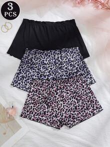 3条装豹纹荷叶边性感女士低腰内裤 - 彩色 - 查看 2