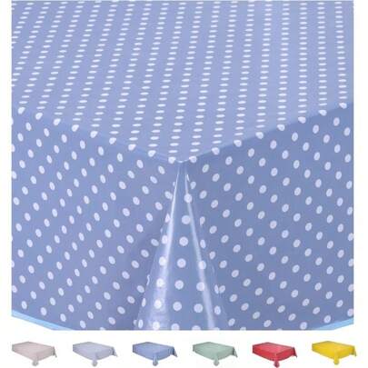 Large Rectangular PVC Oilcloth Tablecloth 55"X70" (140x180cm) - & White Polka Dot Wipe-Clean Surface, Easy-Clean Durable Cover For Dining Tables, Parties, Cafes, ' Rooms - Grey Border (Fits Round Tables Too